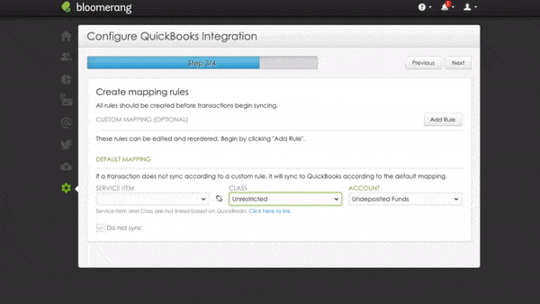 QuickBooks - Bloomerang integration set up graphic