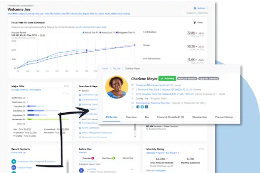 This image shows Every Action's donor management software.
