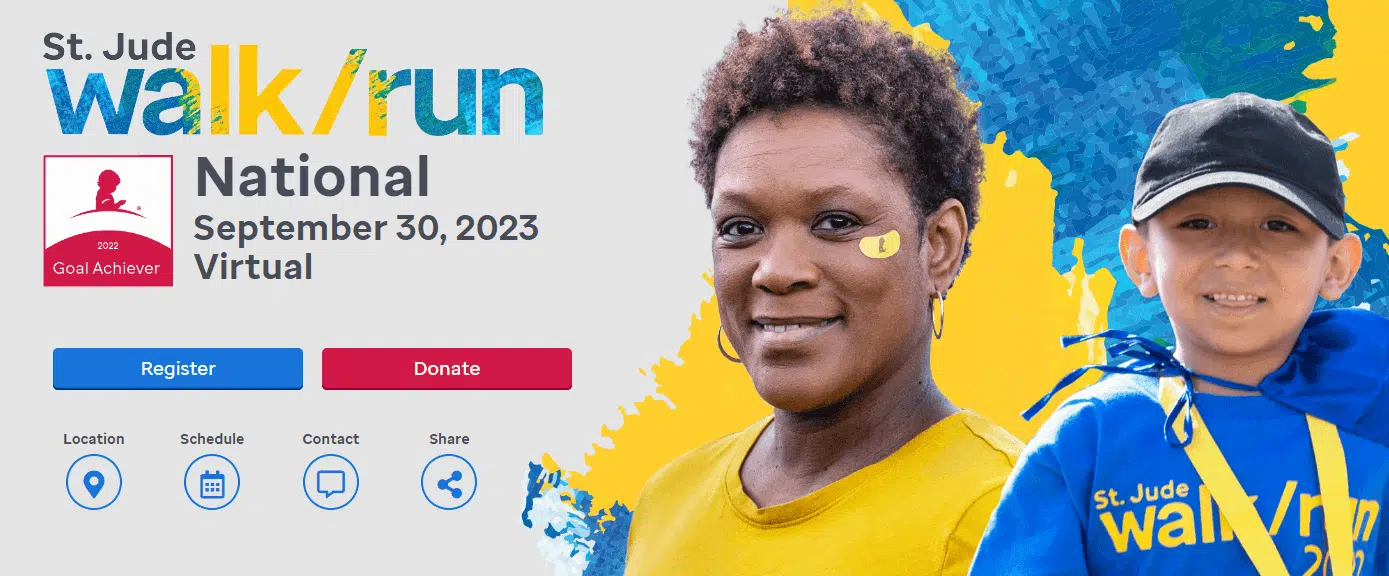 This is a screenshot of St. Jude's online fundraising virtual 5k walk/run.